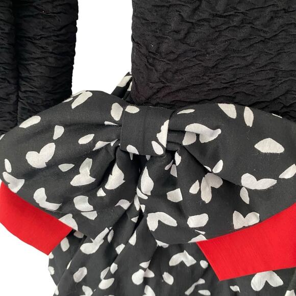 Wiz Vintage 80s Black Bow Tiered Ruffle Heart Dress size 9/10 medium - Picture 2 of 9